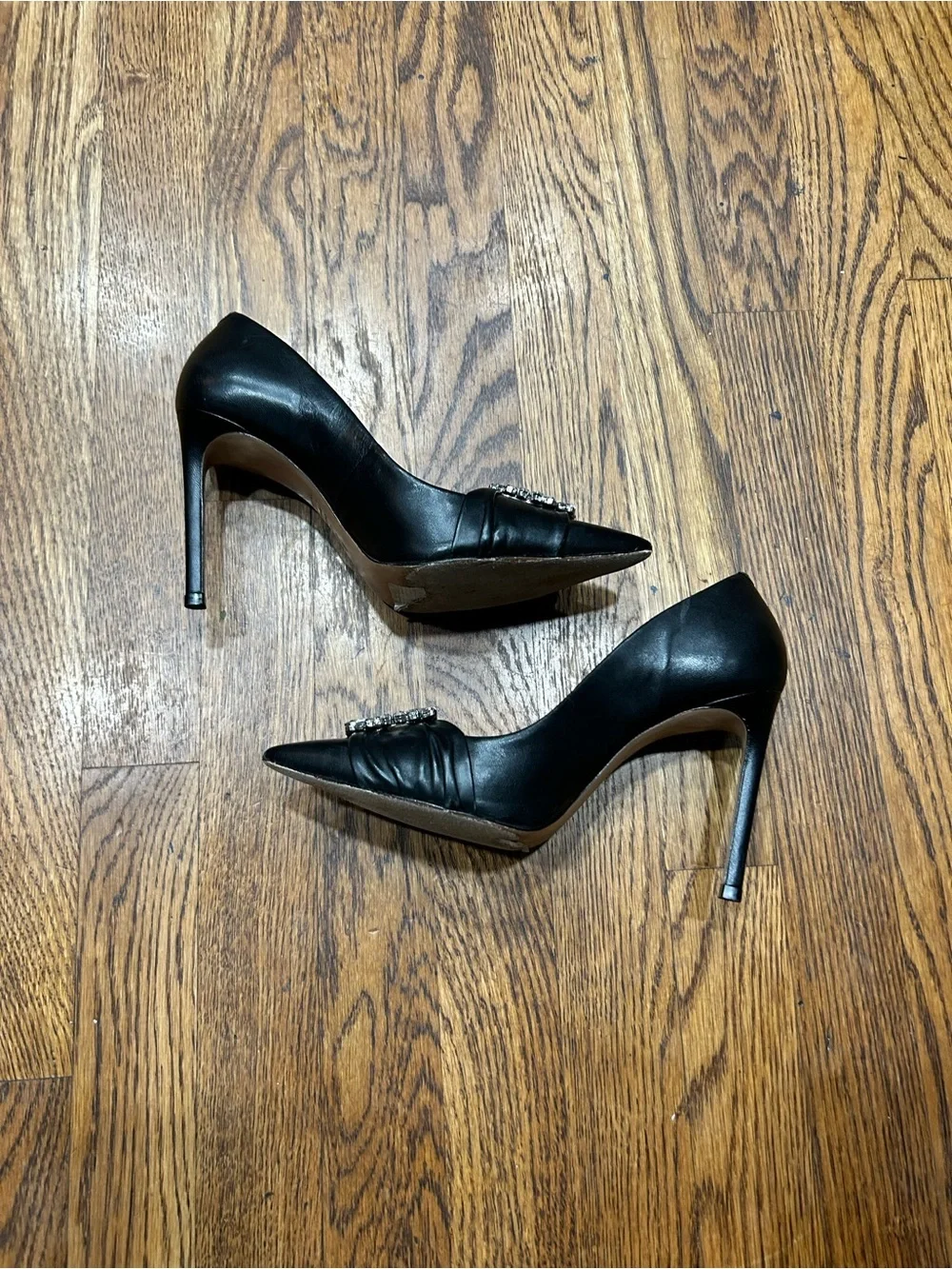 SCHUTZ Black Crystal Embellished Leather Heels Size 7B